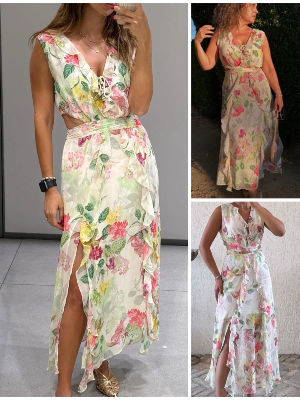 ZARA ~ Cut-Out V-Neck Floral Print Dress